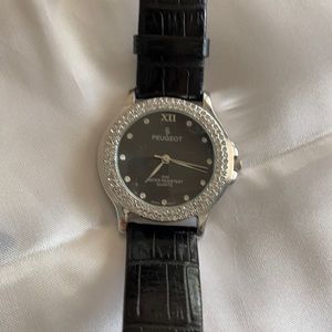 Peugeot women watch 40mm  Crystal Bezel Leather Strap